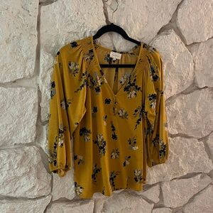 MELLODAY Mustard Floral Blouse
